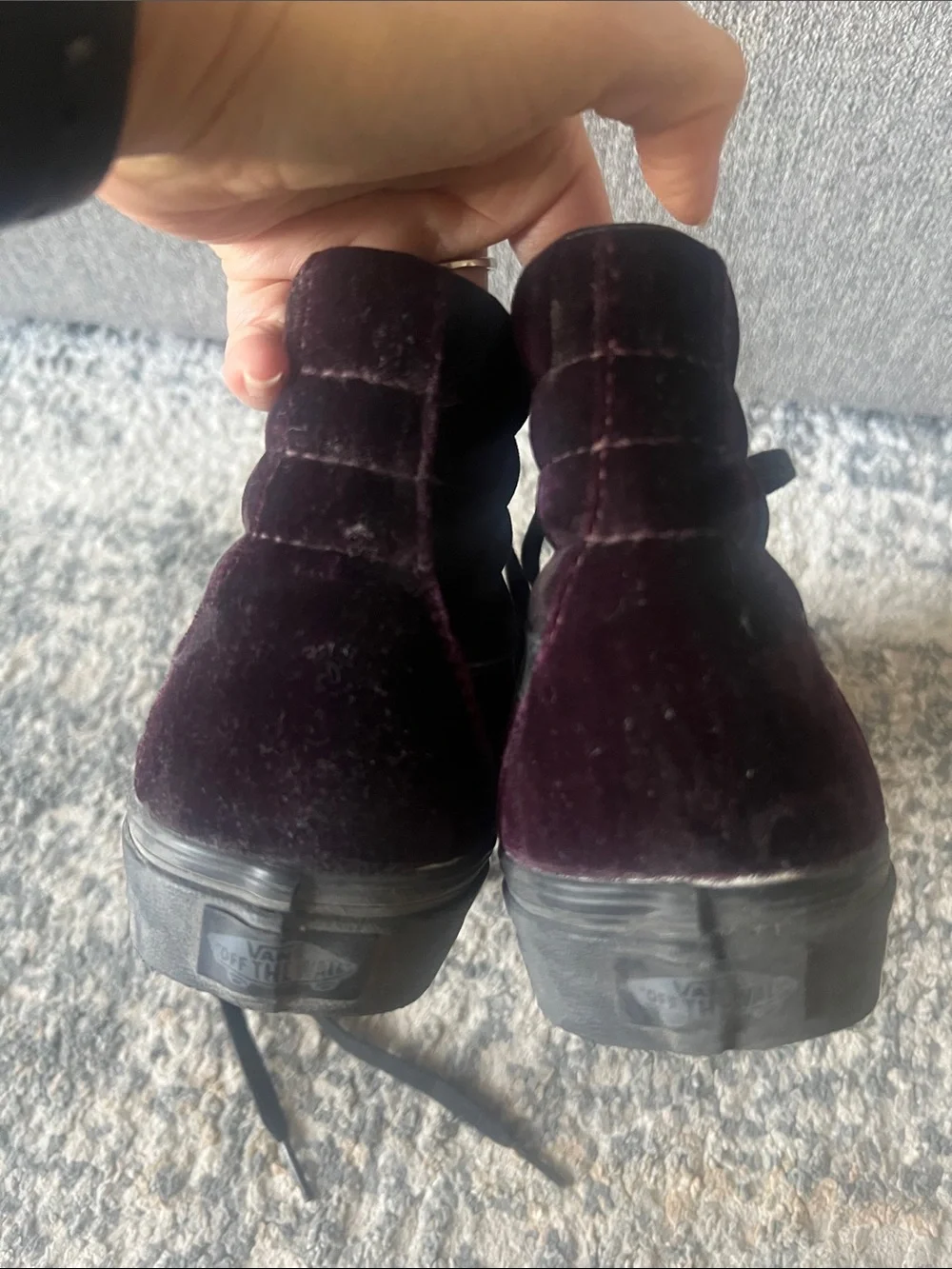 Vans High-Top Velvet Sneakers in Deep Burgundy and Black